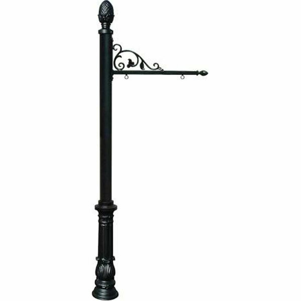 Lewiston Hanging Ranch Sign Post with Ornate Base & Pineapple Finial, Black SNPST-703-BL